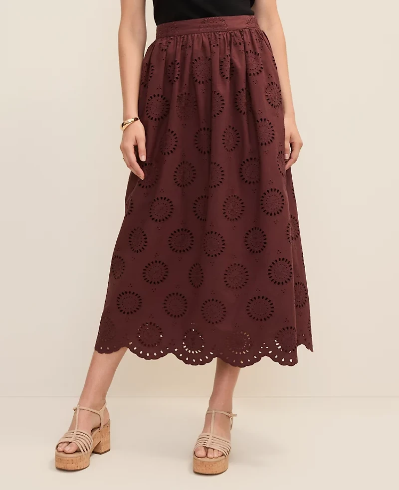 Ann Taylor Petite Weekend Eyelet Gathered Maxi Skirt Rich Walnut Women's