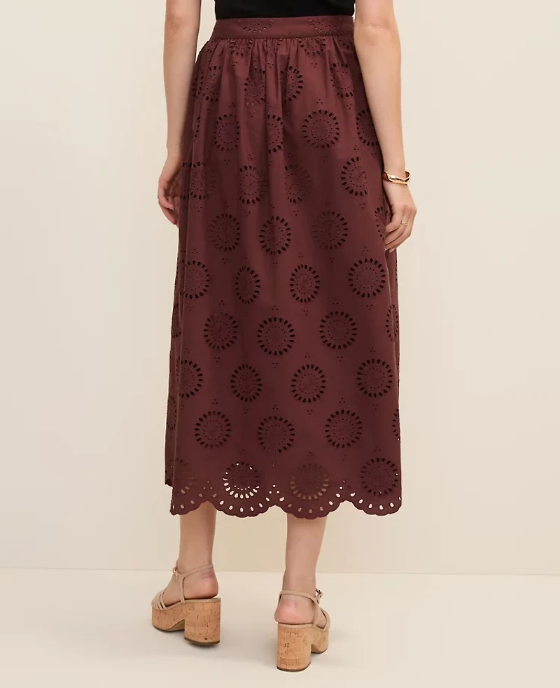 Ann Taylor Petite Weekend Eyelet Gathered Maxi Skirt Rich Walnut Women's