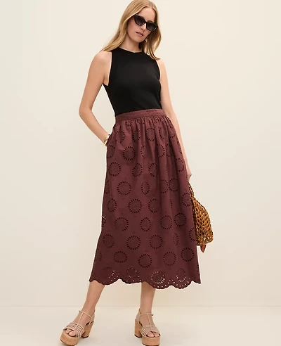 Ann Taylor Petite Weekend Eyelet Gathered Maxi Skirt Rich Walnut Women's
