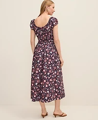 Ann Taylor Petite Floral Smocked Midi Dress Night Sky B Women's