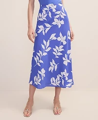 Ann Taylor Petite Floral Bias Slip Skirt Satin Dream Blue Women's