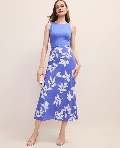 Ann Taylor Petite Floral Bias Slip Skirt Satin Dream Blue Women's
