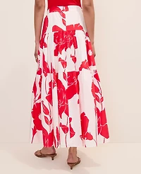 Ann Taylor Petite Floral Tiered Full Skirt Bright Cherry Women's