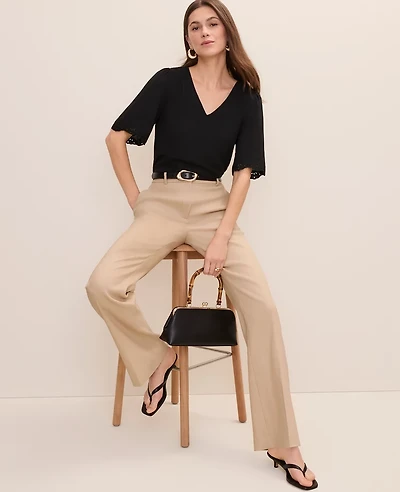 Ann Taylor The Petite High Rise Trouser Linen Blend Cool Sesame Women's