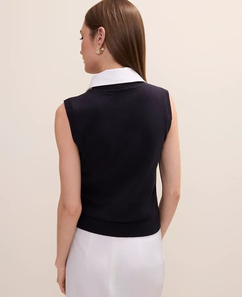 Ann Taylor Petite Collared Sweater Vest Night Sky Women's