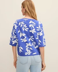 Ann Taylor Petite Floral Jacquard Boatneck Sweater Dream Blue Women's
