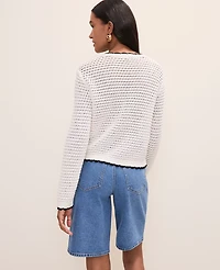 Ann Taylor Petite Scalloped Trim Cardigan White Women's