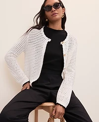 Ann Taylor Petite Scalloped Trim Cardigan White Women's