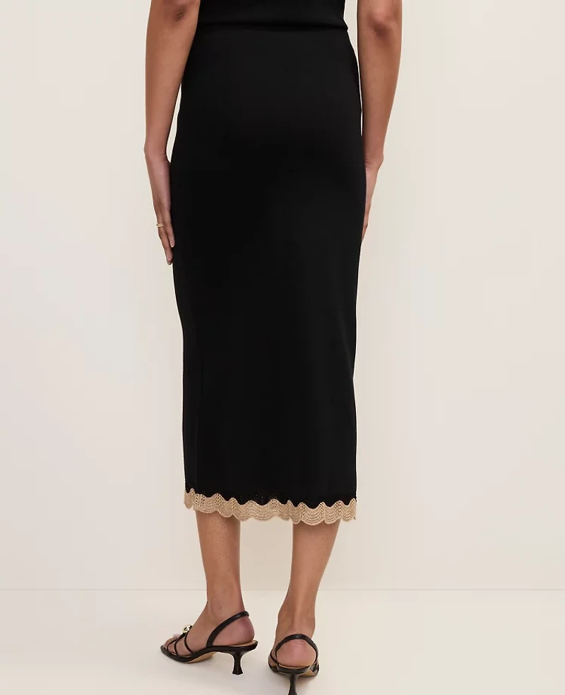 Ann Taylor Petite Metallic Trim Sweater Midi Skirt Black Women's