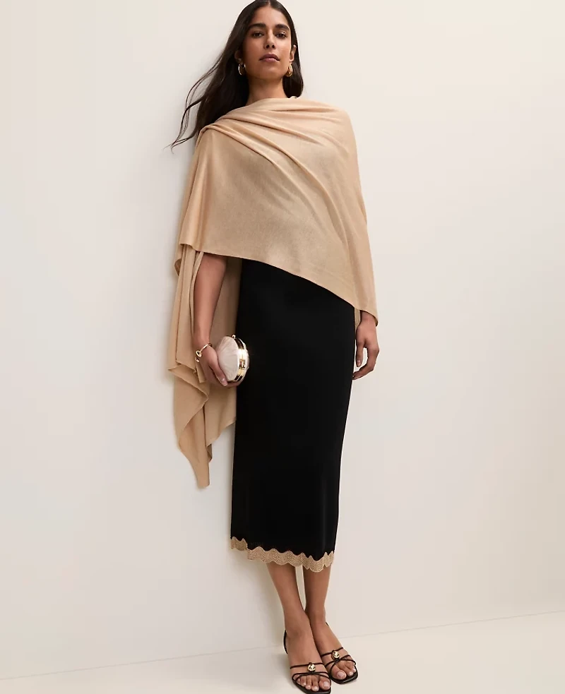 Ann Taylor Petite Metallic Trim Sweater Midi Skirt Black Women's