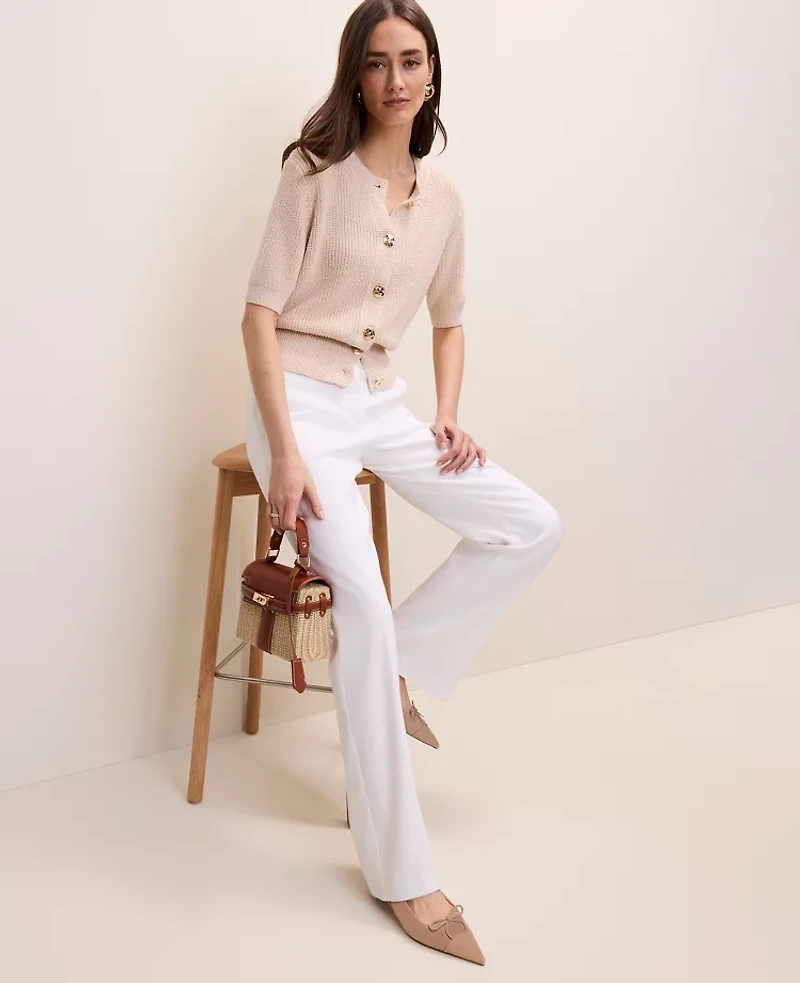Ann Taylor The Petite High Rise Trouser Linen Blend White Women's