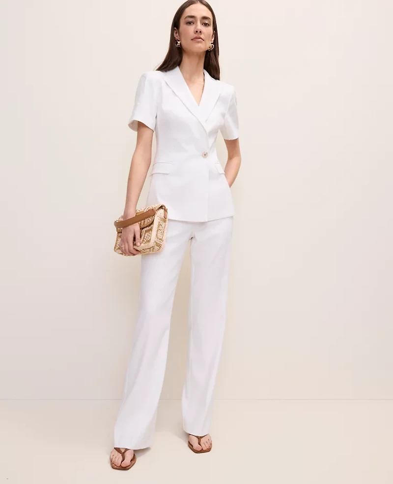 Ann Taylor The Petite High Rise Trouser Linen Blend White Women's