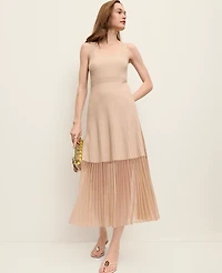 Ann Taylor Petite Square Neck Ribbed Sweater Dress Pale Sandalwood Women's