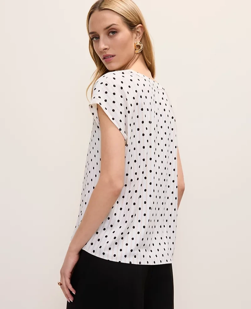 Ann Taylor Petite Polka Dot Mixed Media Top Pale Sandalwood Women's