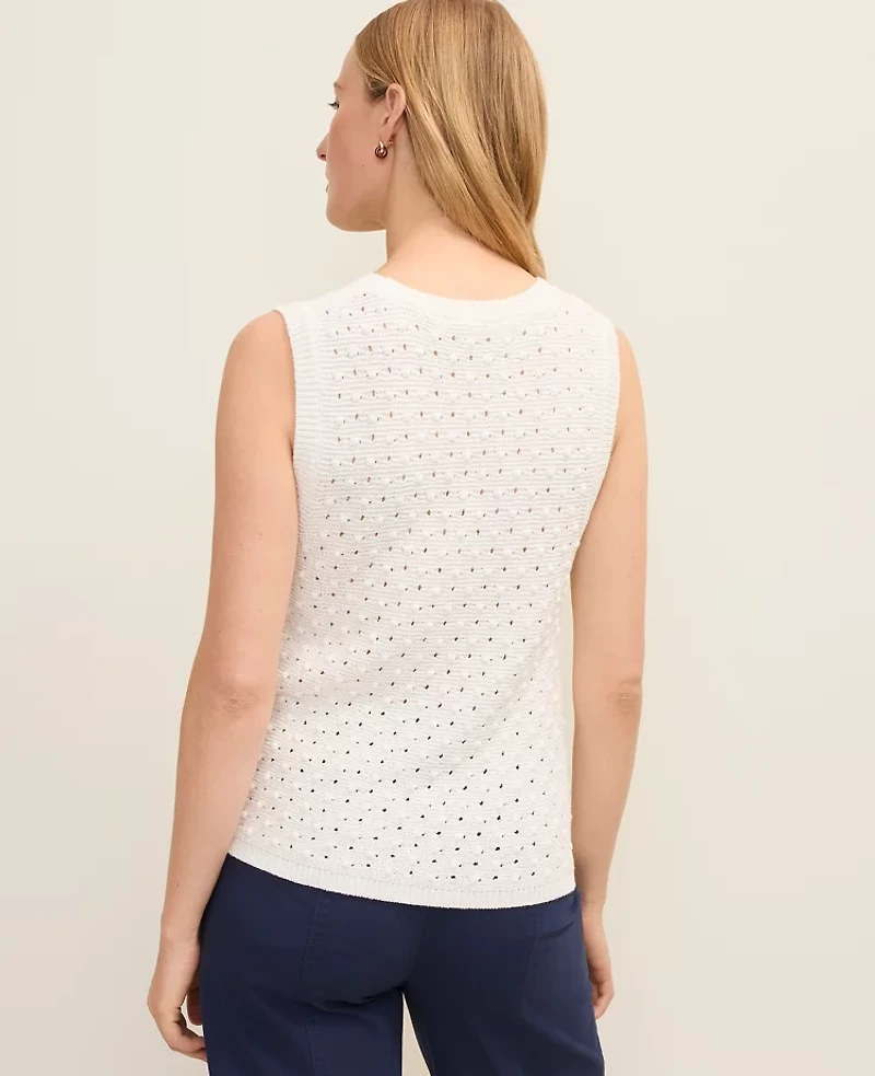 Ann Taylor Petite Weekend Popcorn Stitch Sweater Shell Top Winter White Women's