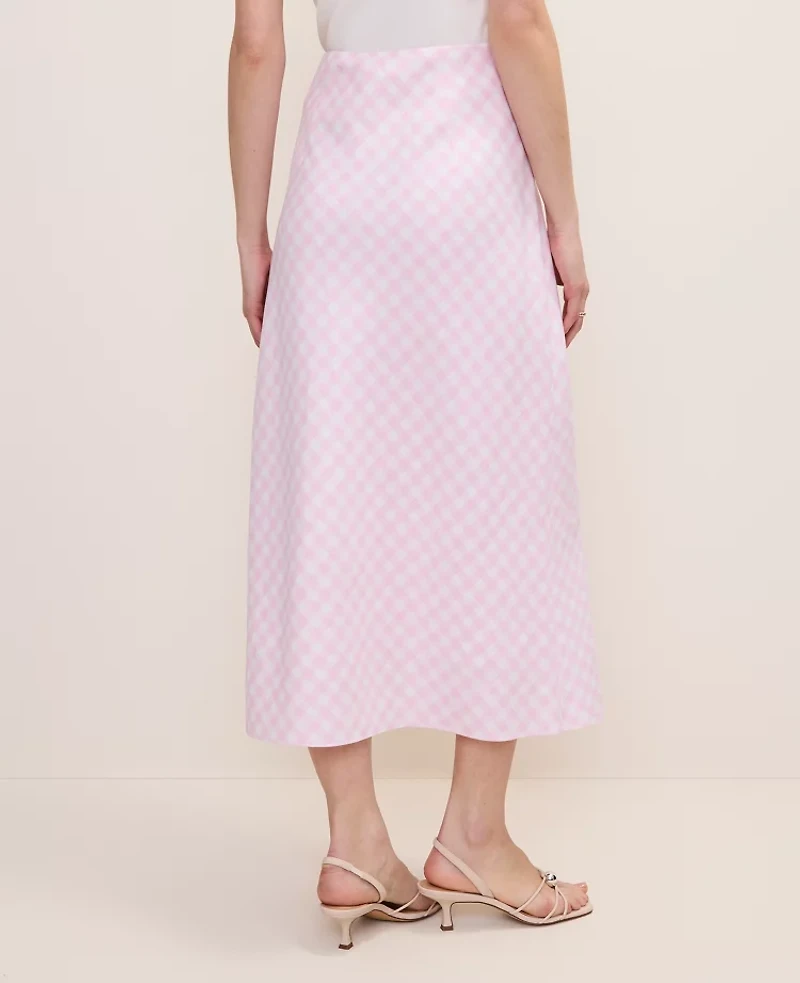 Ann Taylor Gingham Linen Blend Midi Slip Skirt Size Medium Vibrant Pink Women's