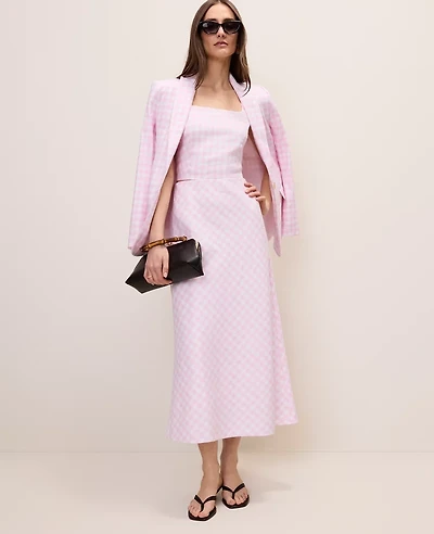 Ann Taylor Gingham Linen Blend Midi Slip Skirt Size Medium Vibrant Pink Women's
