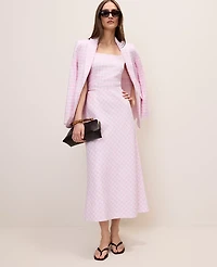 Ann Taylor Gingham Linen Blend Midi Slip Skirt Size Medium Vibrant Pink Women's