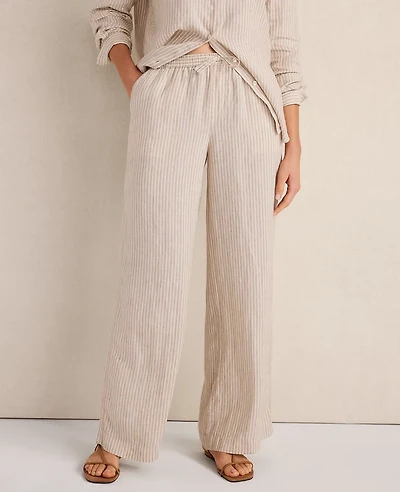 Ann Taylor Haven Well Within Everweave Linen Stripe Relaxed Pants Willow Branch Women's