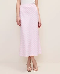 Ann Taylor Petite Gingham Linen Blend Midi Slip Skirt Vibrant Pink Women's