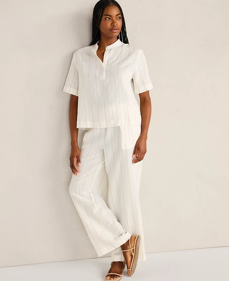 Ann Taylor Haven Well Within Silky Linen Blend Top Ivory Women's