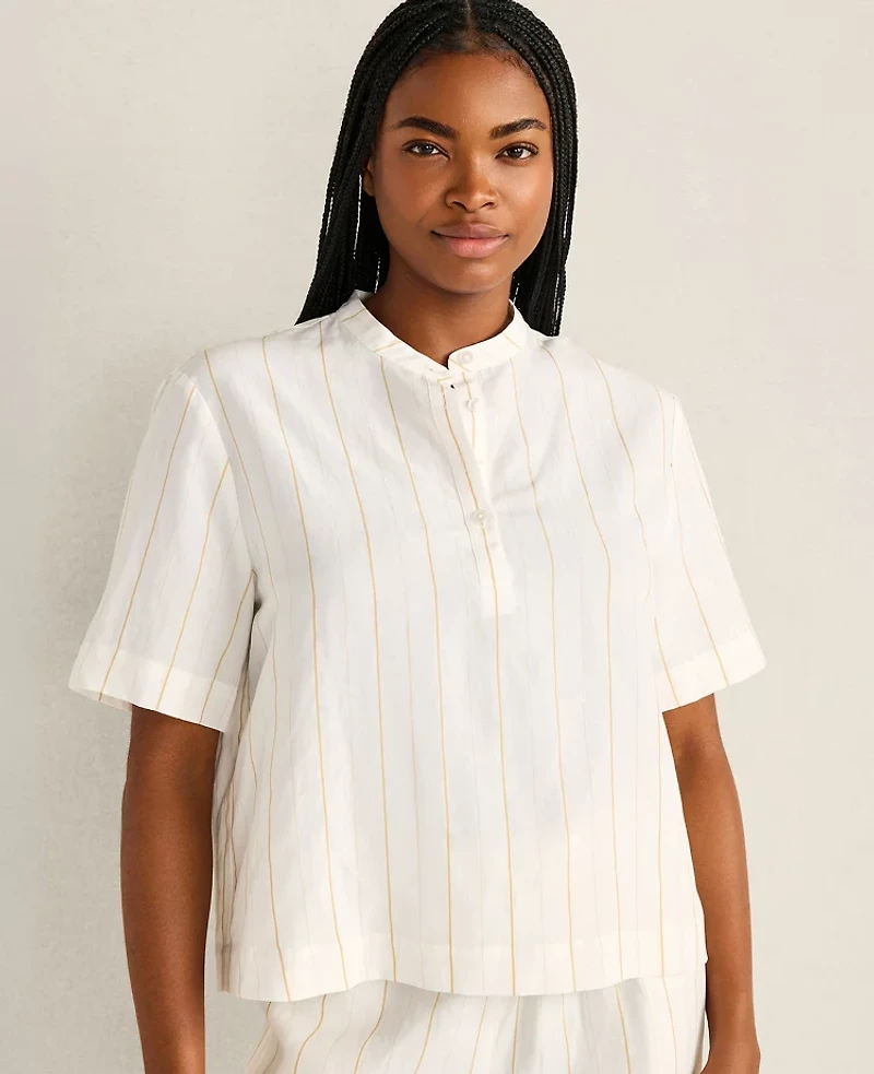 Ann Taylor Haven Well Within Silky Linen Blend Top Ivory Women's