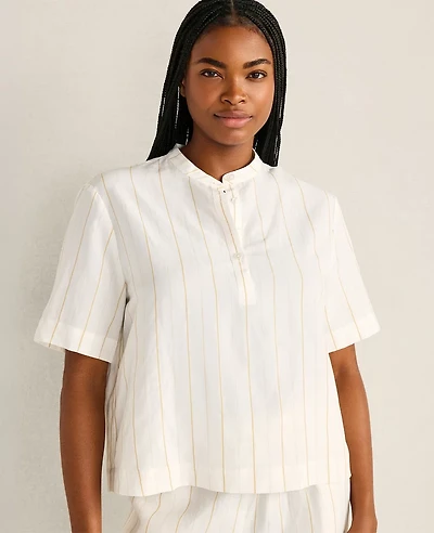 Ann Taylor Haven Well Within Silky Linen Blend Top Ivory Women's