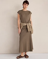 Ann Taylor Haven Well Within Organic Cotton Interlock Pleated T-Shirt Brown Women's