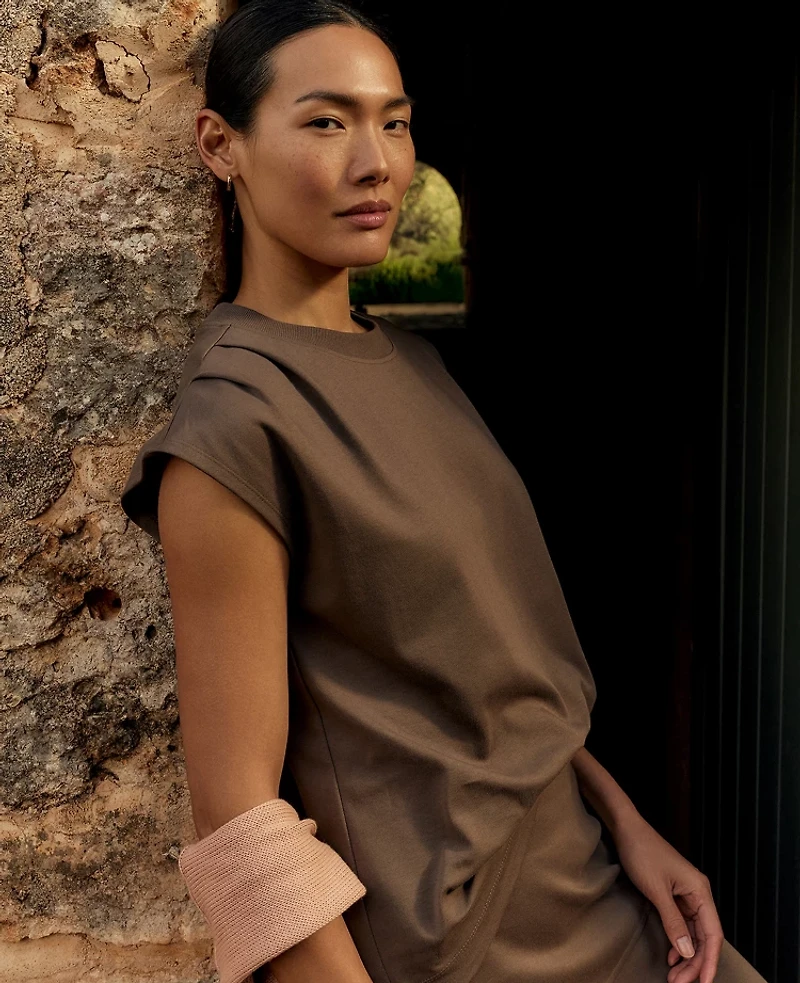 Ann Taylor Haven Well Within Organic Cotton Interlock Pleated T-Shirt Brown Women's