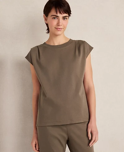 Ann Taylor Haven Well Within Organic Cotton Interlock Pleated T-Shirt Brown Women's
