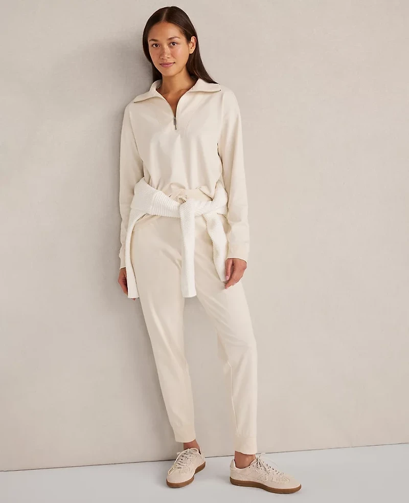 Ann Taylor Haven Well Within Botanical-Dyed Organic Cotton Interlock Half-Zip Top Sandstone Women's