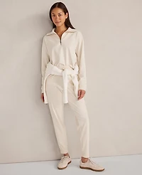 Ann Taylor Haven Well Within Botanical-Dyed Organic Cotton Interlock Half-Zip Top Sandstone Women's