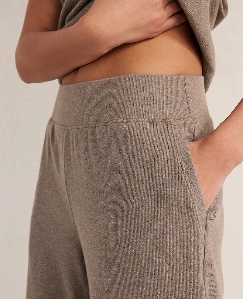 Ann Taylor Haven Well Within Organic Cotton Rib Knit Wide Leg Pants Brown Women's
