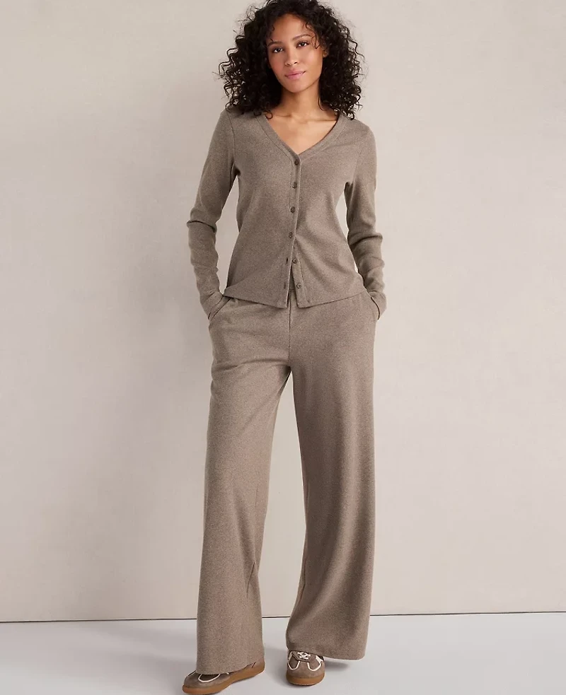 Ann Taylor Haven Well Within Organic Cotton Rib Knit Wide Leg Pants Brown Women's