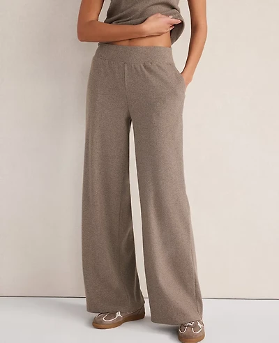 Ann Taylor Haven Well Within Organic Cotton Rib Knit Wide Leg Pants Brown Women's