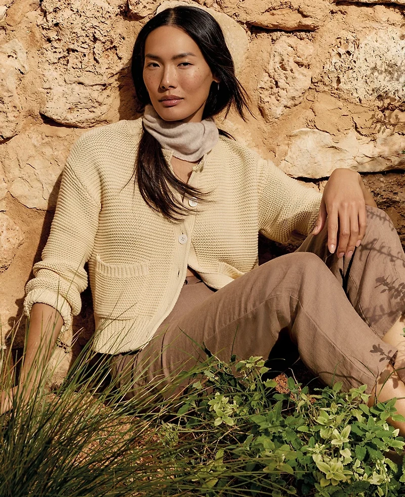 Ann Taylor Haven Well Within Cotton Link Stitch Cardigan Soft Beige Women's