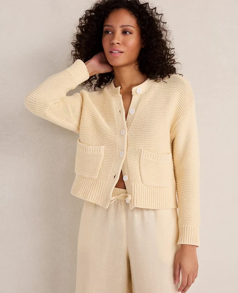 Ann Taylor Haven Well Within Cotton Link Stitch Cardigan Soft Beige Women's