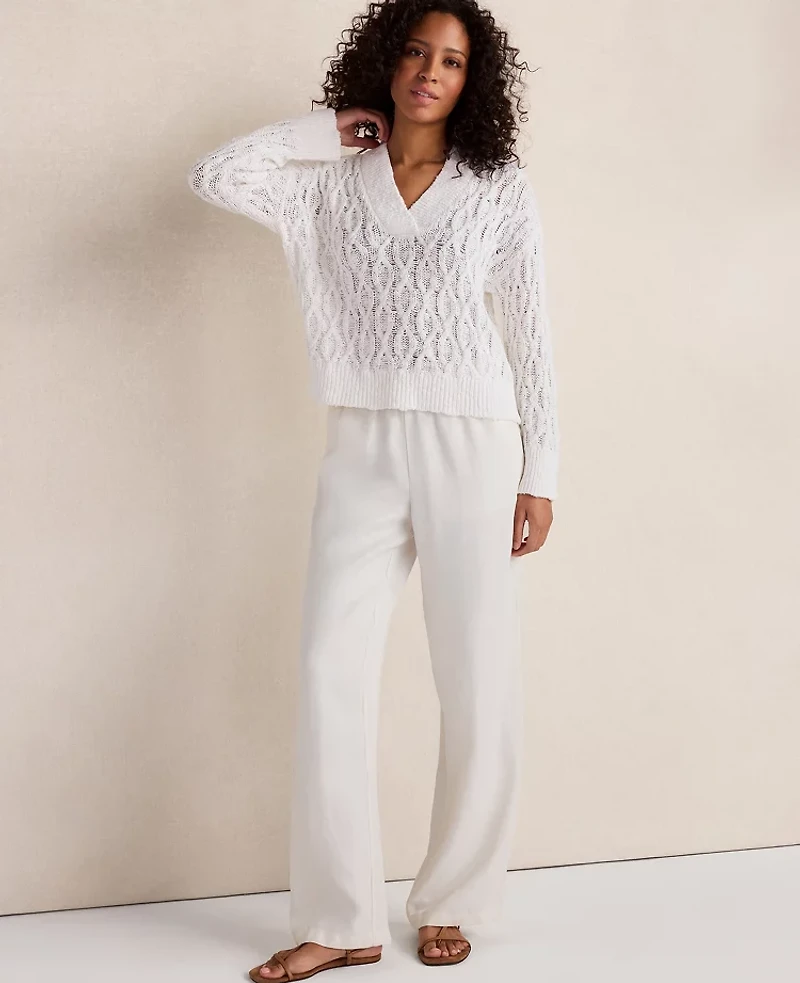 Ann Taylor Haven Well Within Slubby Cotton Linen V-Neck Sweater Women's