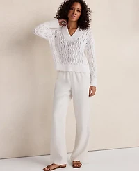 Ann Taylor Haven Well Within Slubby Cotton Linen V-Neck Sweater Women's
