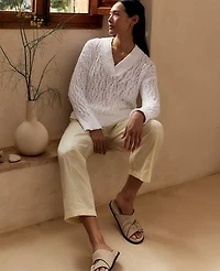 Ann Taylor Haven Well Within Slubby Cotton Linen V-Neck Sweater Women's