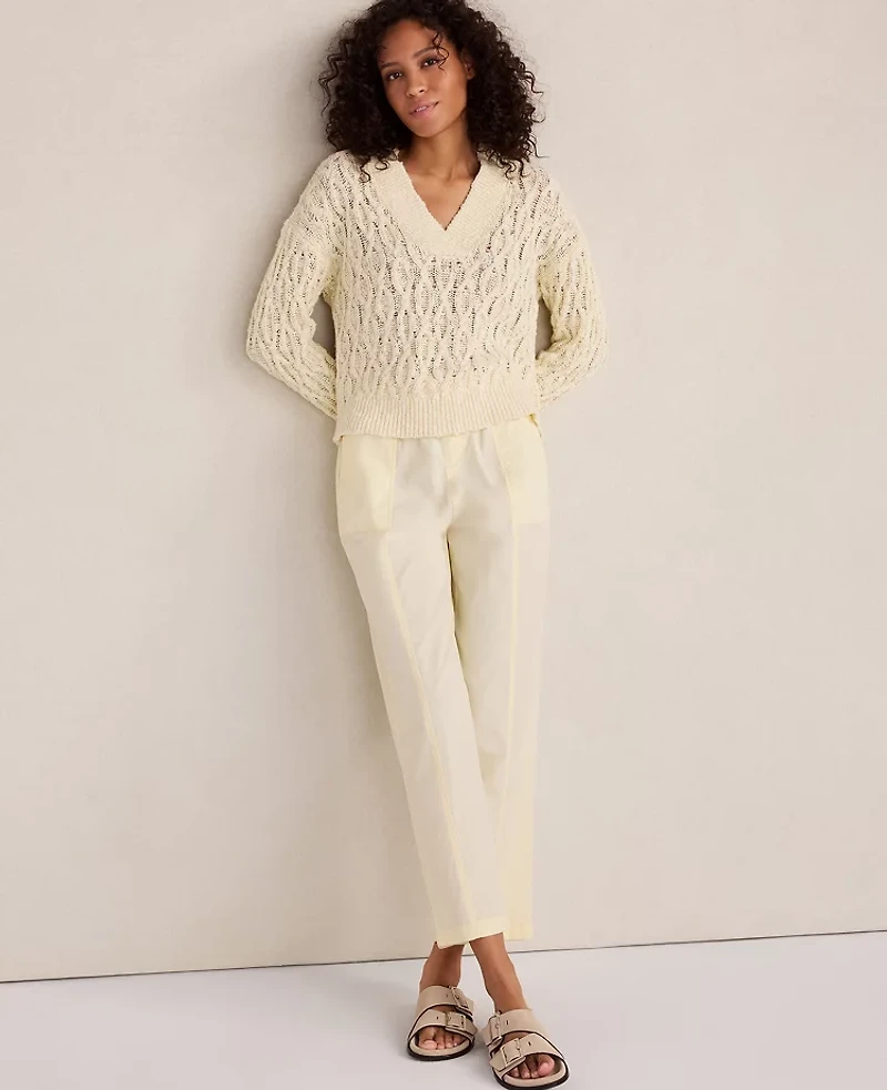 Ann Taylor Haven Well Within Slubby Cotton Linen V-Neck Sweater Women's
