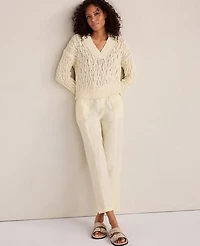 Ann Taylor Haven Well Within Slubby Cotton Linen V-Neck Sweater Women's