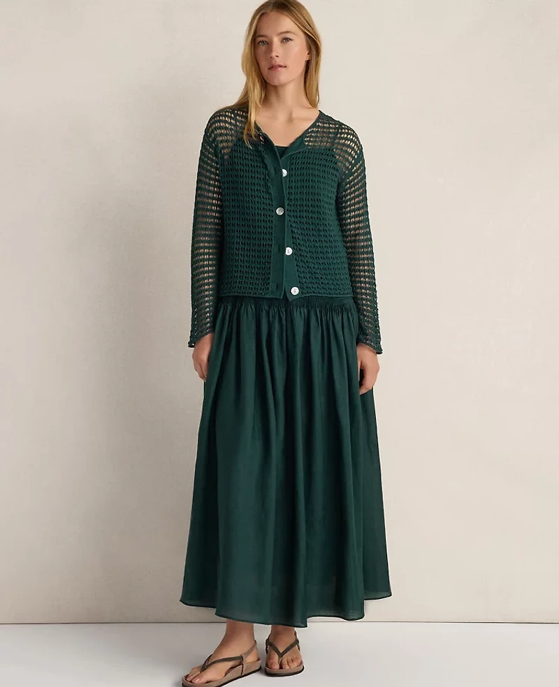 Ann Taylor Haven Well Within Organic Cotton Pointelle Cardigan Deep Turquoise Women's