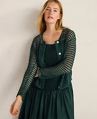 Ann Taylor Haven Well Within Organic Cotton Pointelle Cardigan Deep Turquoise Women's