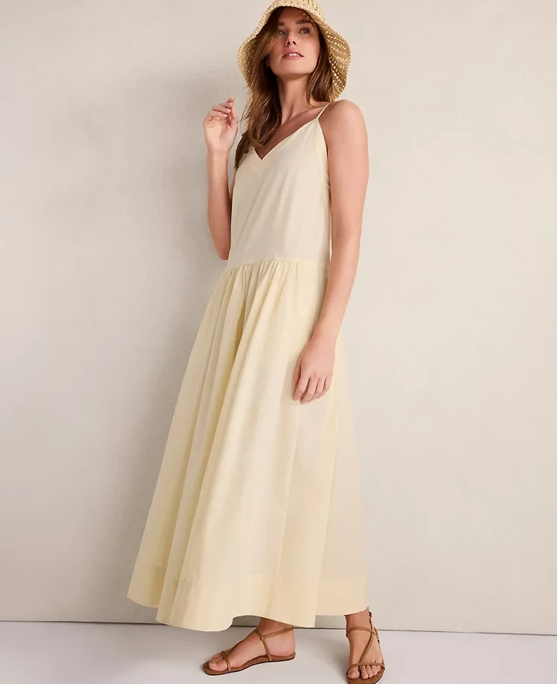 Ann Taylor Haven Well Within Organic Cotton Poplin Strappy Maxi Dress Straw Women's