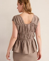 Ann Taylor Haven Well Within Linen Shirred Sleeveless Top Chestnut Brown Women's
