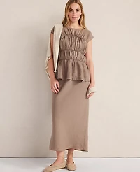 Ann Taylor Haven Well Within Linen Shirred Sleeveless Top Chestnut Brown Women's
