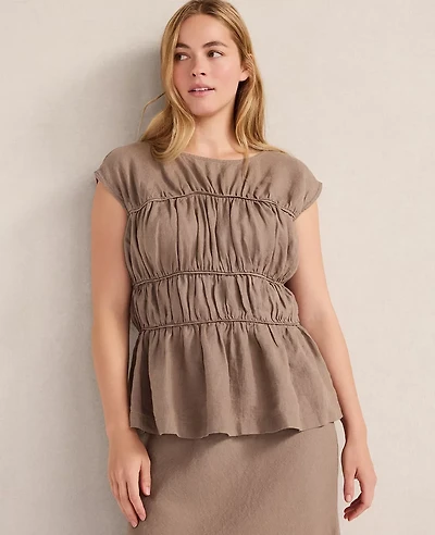 Ann Taylor Haven Well Within Linen Shirred Sleeveless Top Chestnut Brown Women's