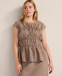Ann Taylor Haven Well Within Linen Shirred Sleeveless Top Chestnut Brown Women's