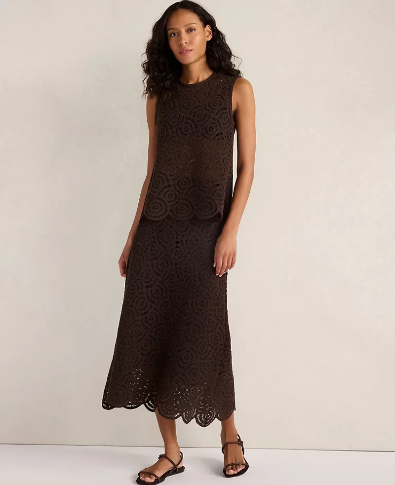 Ann Taylor Haven Well Within Cotton Crochet Scalloped Tank Top Coffee Bean Women's